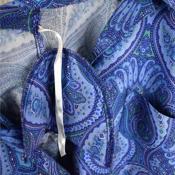90's vintage blue paisley short sleeve button up blouse shirt top small medium - Picture 6 of 7
